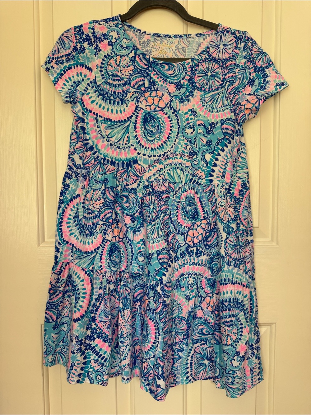 Lilly Pulitzer Blue, Pink & Teal Paisley Print Short Sleeve Dress